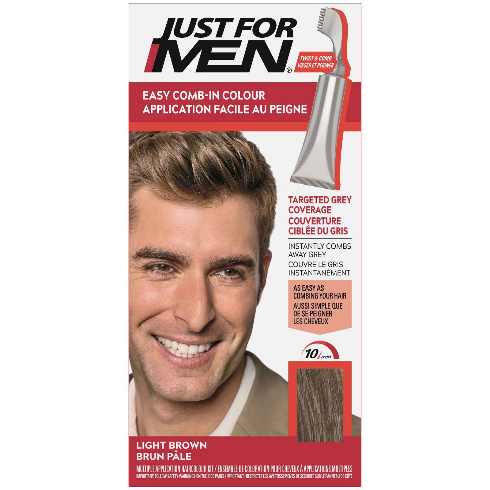 Just For Men Easy Comb-In Color, Hair Coloring for Men with Comb Applicator - Light Brown, A-25