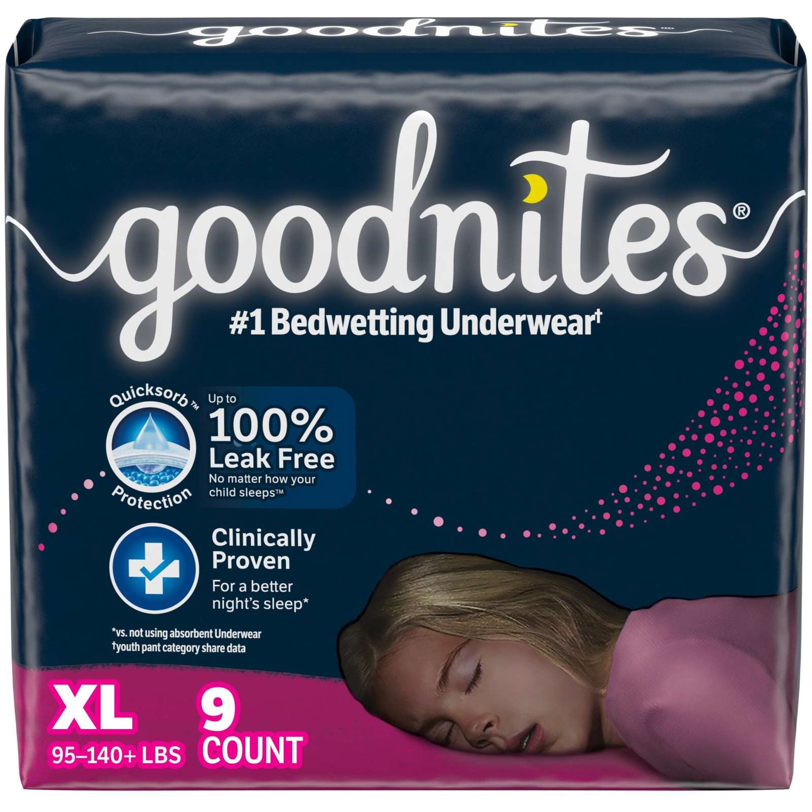 Goodnites Girls' Nighttime Bedwetting Underwear, (-95 lb