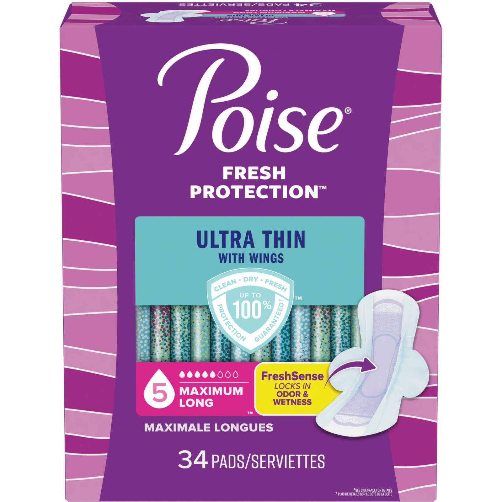 Poise Ultra Thin Postpartum Incontinence Pads, Maximum Absorbency, Long Length, 20 Count