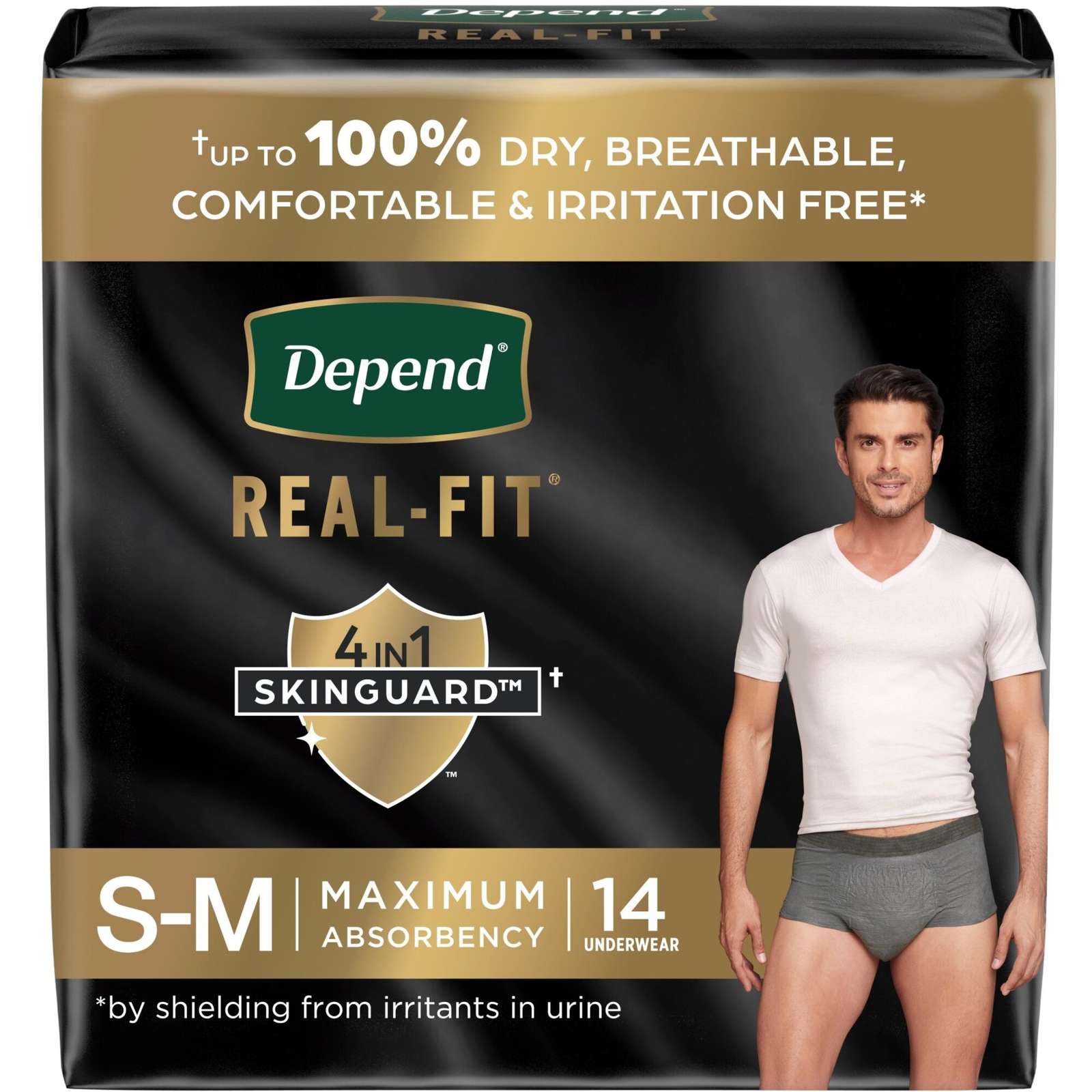 Real Fit Incontinence Underwear for Men, Disposable, Maximum Absorbency, Small/Medium, Black and Grey