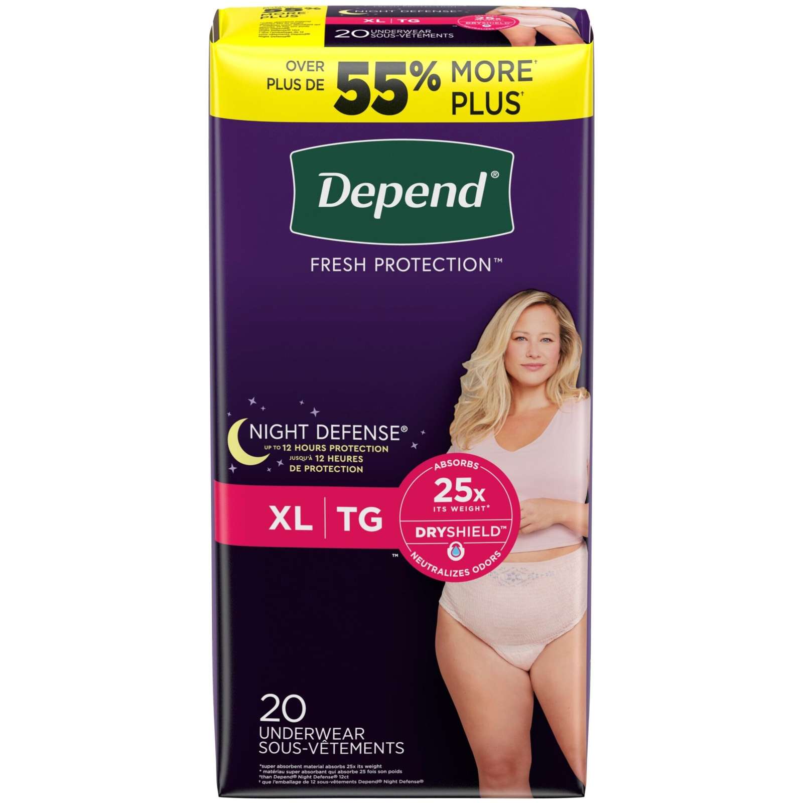 Night Defense Adult Incontinence Underwear for Women, Disposable, Overnight, Large