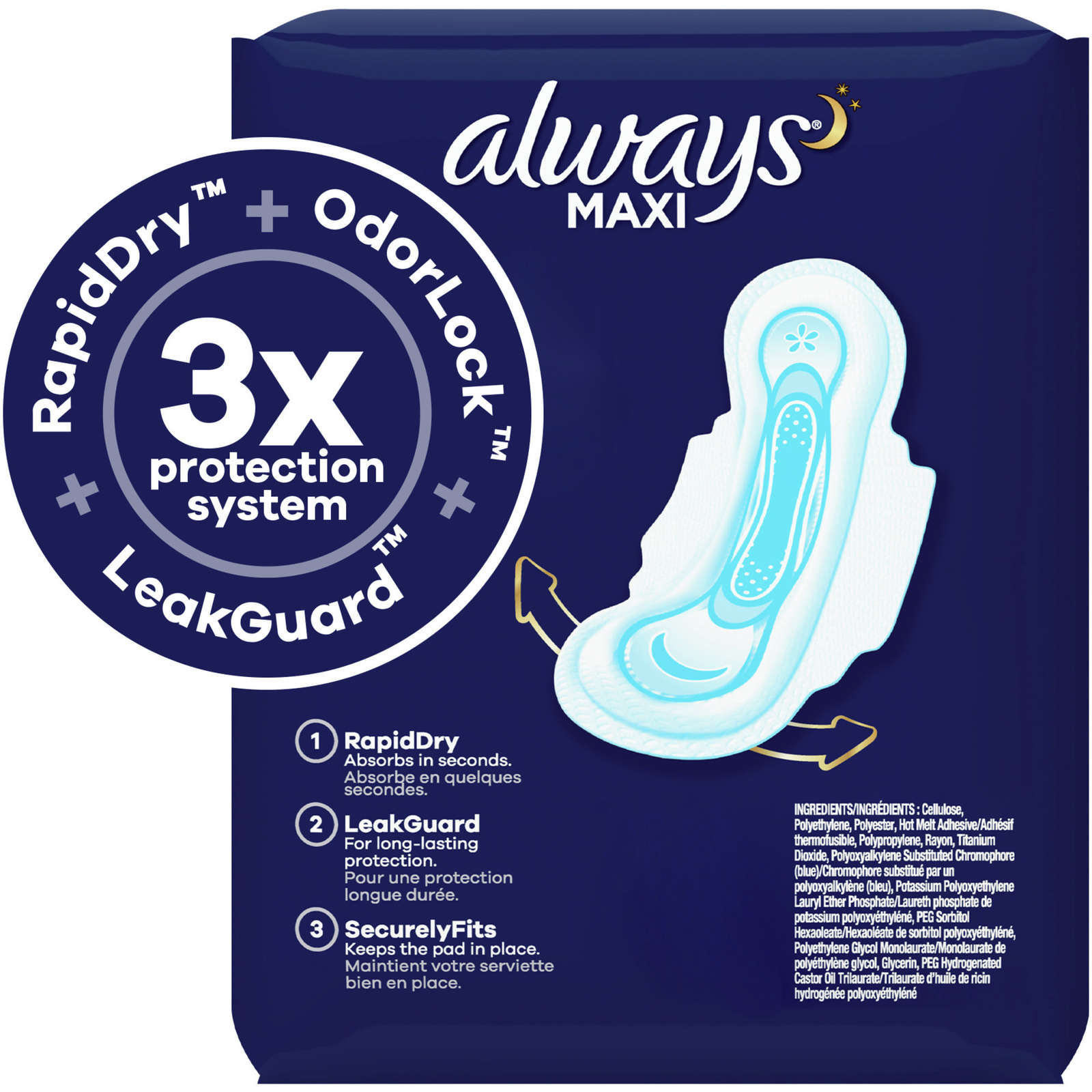 Maxi Overnight Pads with Wings, Size 4, Overnight, Unscented