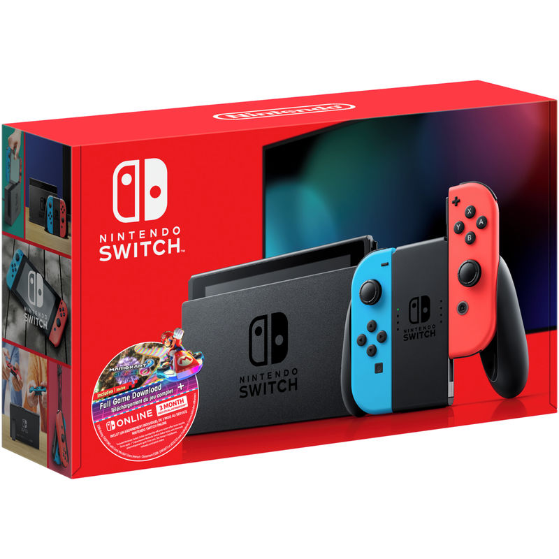 Nintendo Switchâ„¢ w/ Neon Blue & Neon Red Joy-Conâ„¢ + Mario Kartâ„¢ 8 Deluxe (Full Game Download) + 3 Month...
