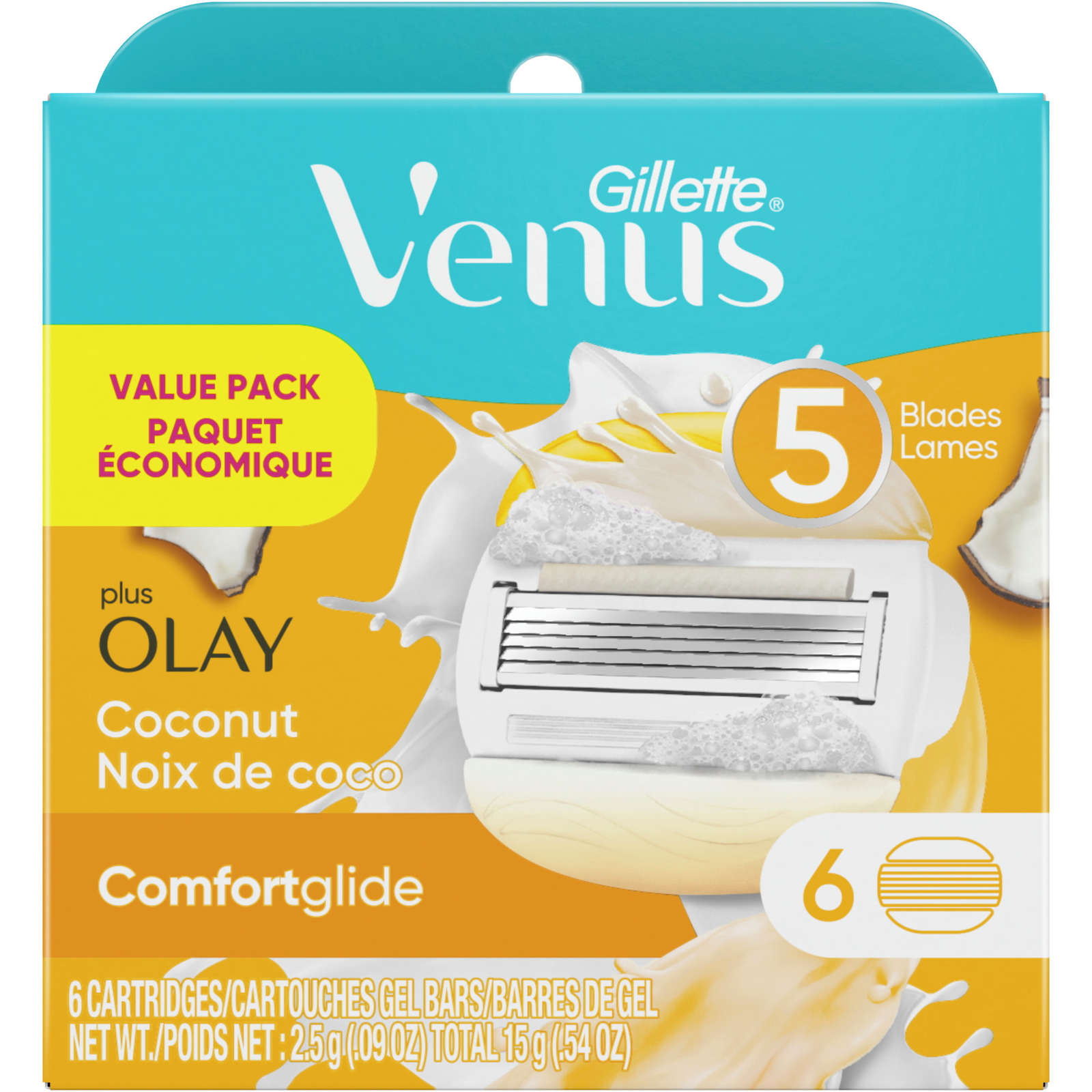 Gillette Venus ComfortGlide with Olay Women's Razor Blades, 6 Refills