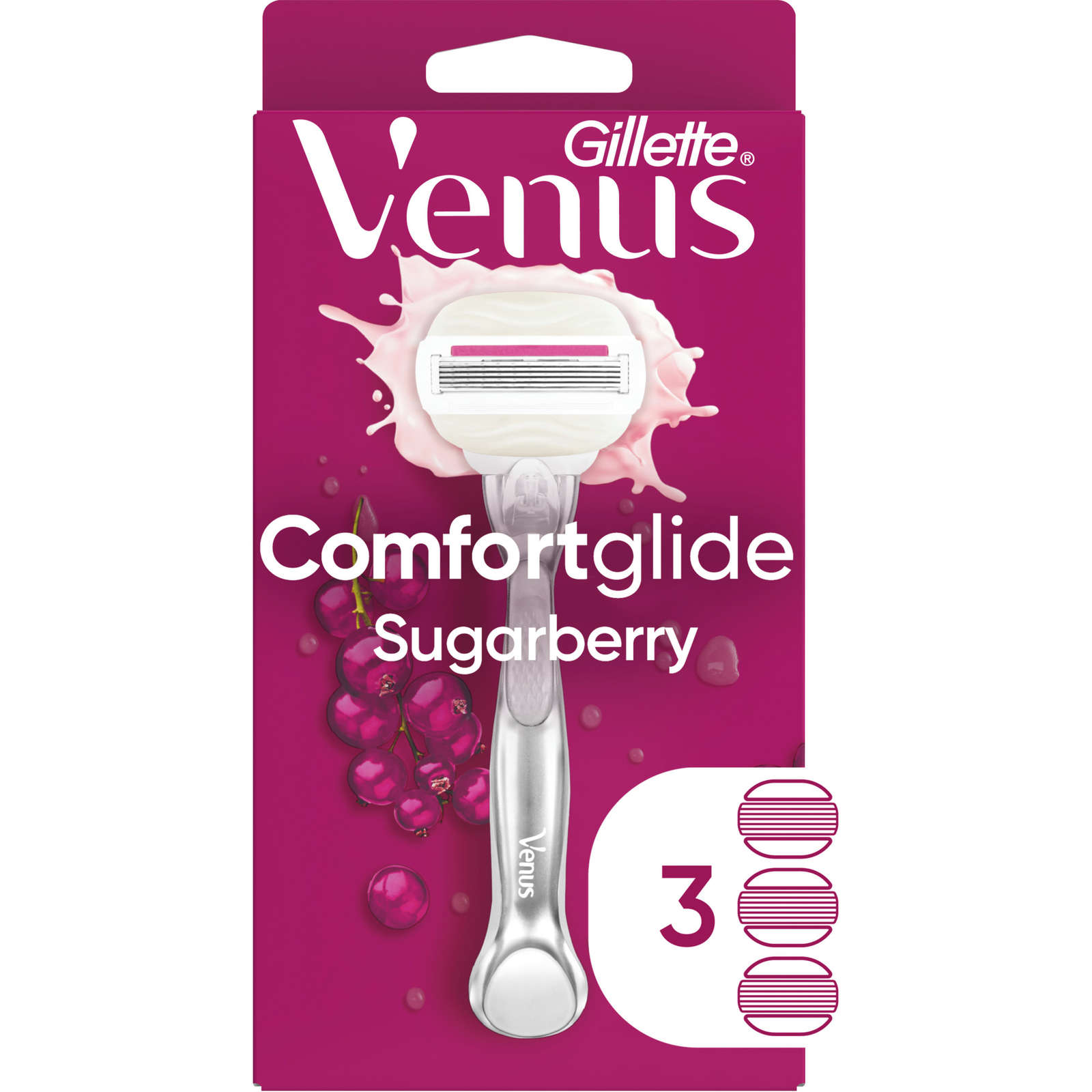 Gillette Venus Comfortglide plus Olay Sugarberry Women's Razor Handle + 2 Blade Refills