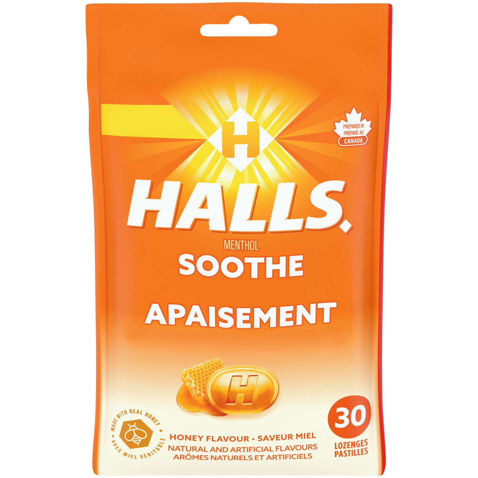 Halls Soothe Menthol Honey Flavour, 30 Cough Drops