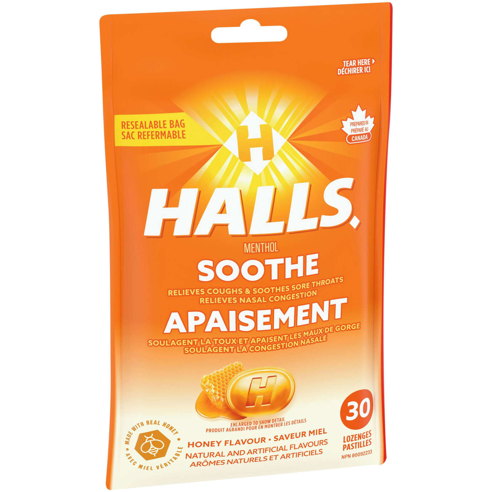 Halls Soothe Menthol Honey Flavour, 30 Cough Drops