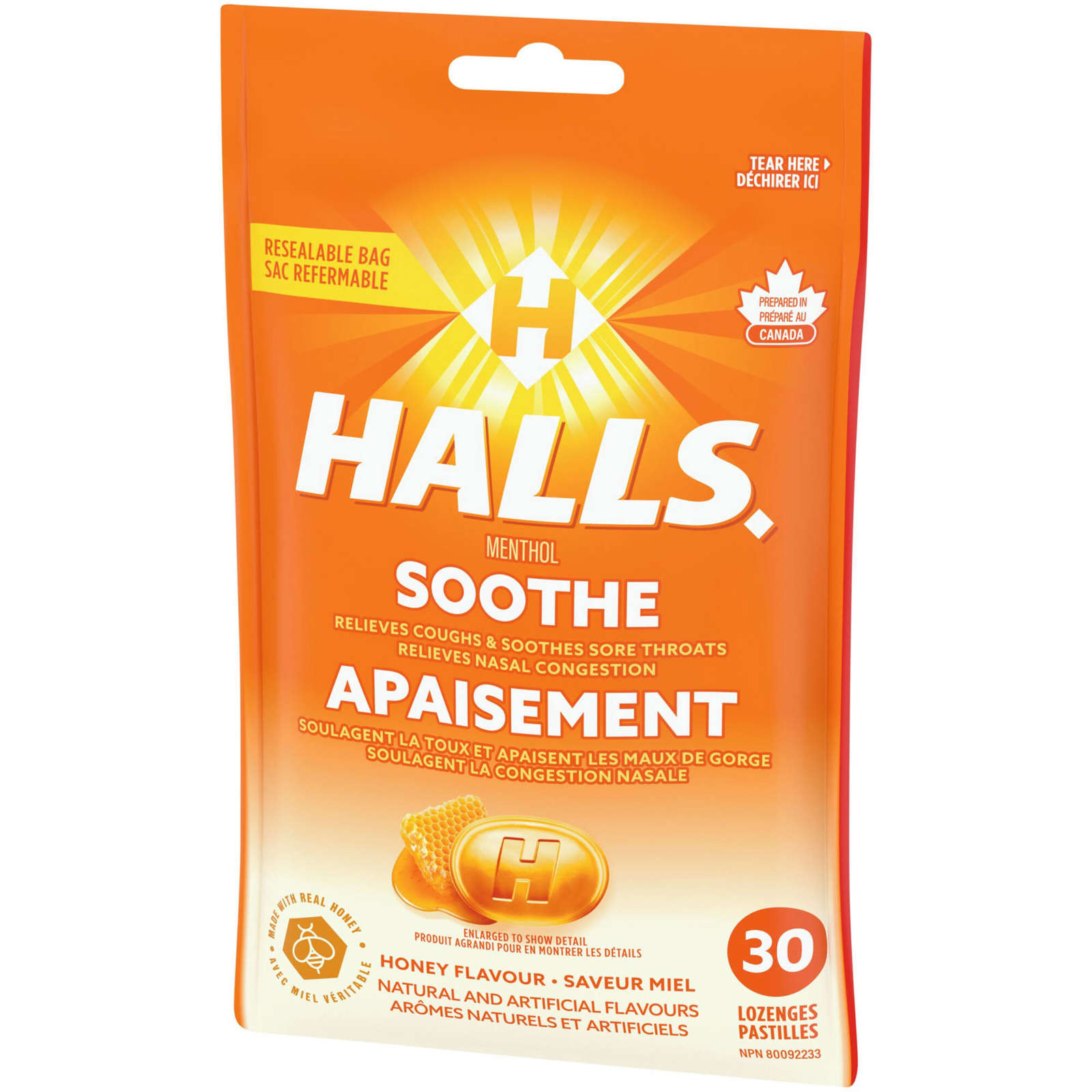 Halls Soothe Menthol Honey Flavour, 30 Cough Drops