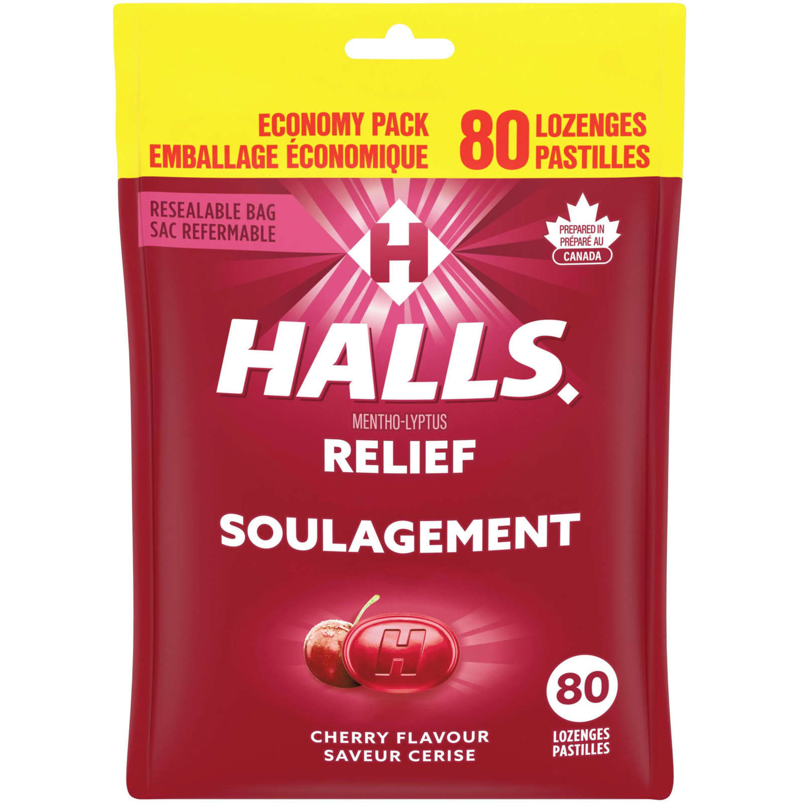 Halls Relief Mentho-lyptus, Cherry Flavour, 80 cough drops