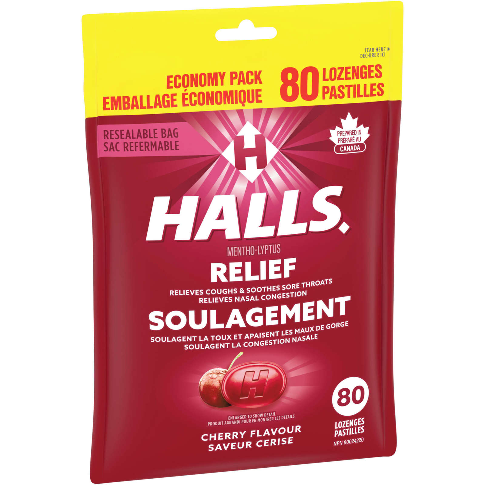 Halls Relief Mentho-lyptus, Cherry Flavour, 80 cough drops