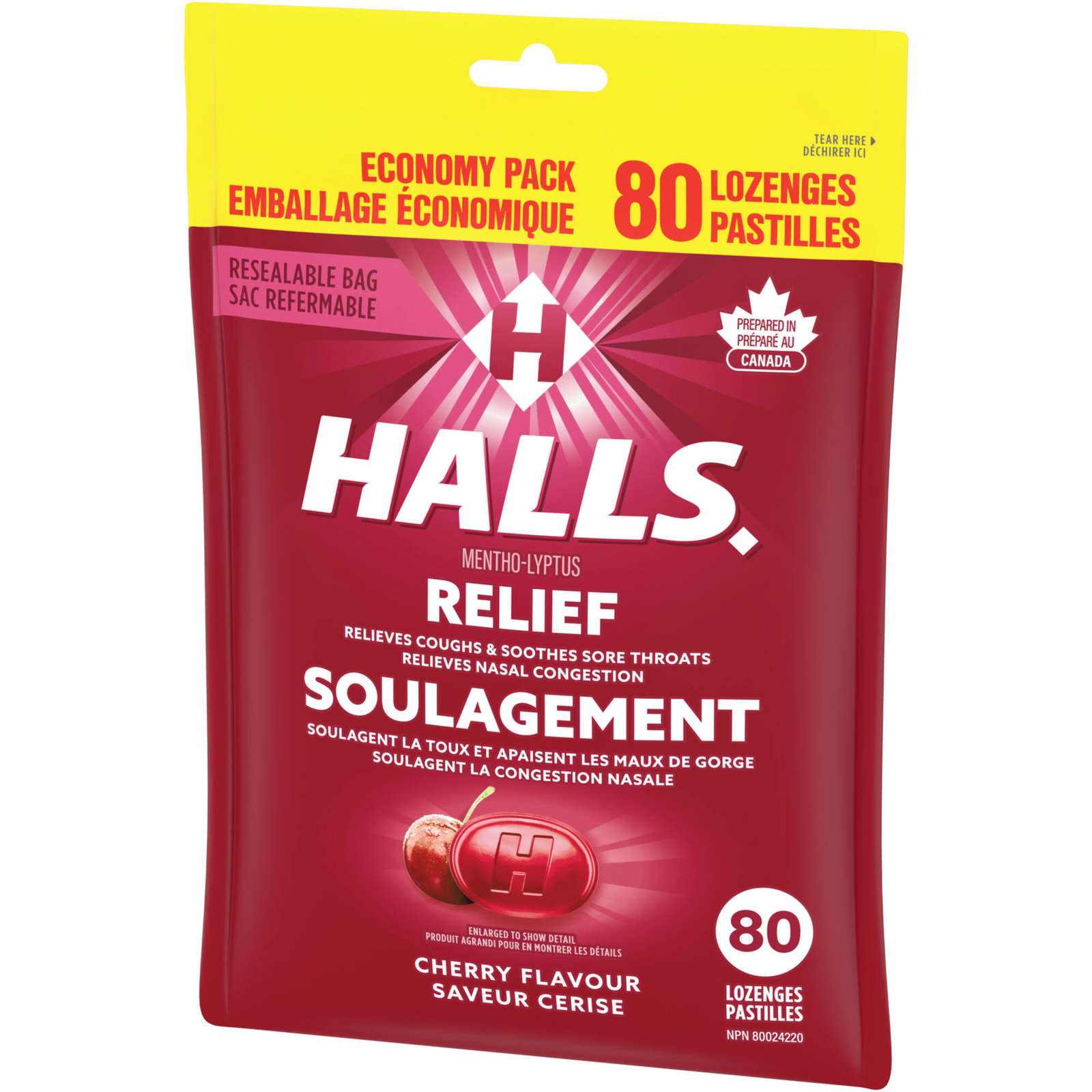 Halls Relief Mentho-lyptus, Cherry Flavour, 80 cough drops