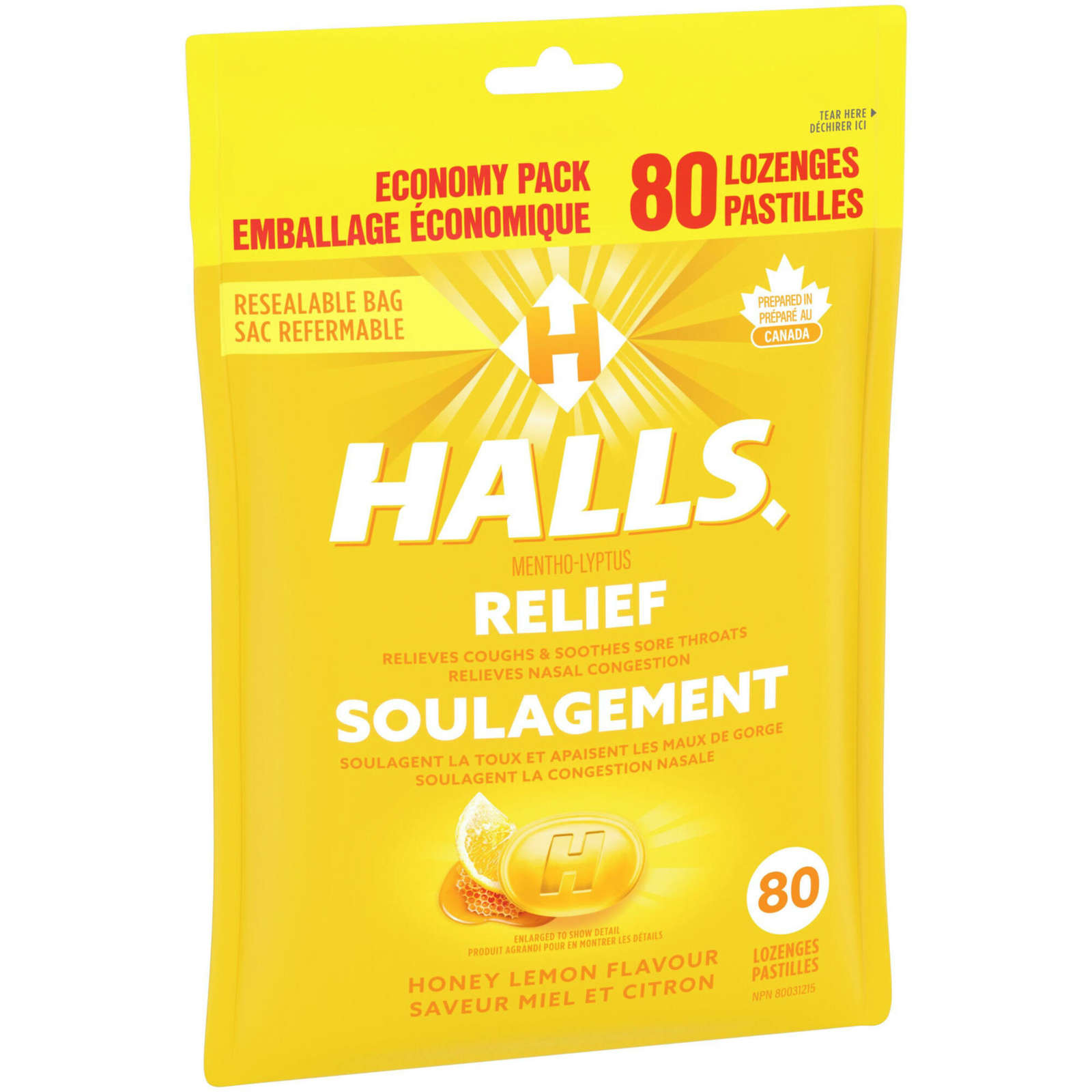 Halls Relief Mentho-lyptus, Honey Lemon Flavour, 80 cough drops