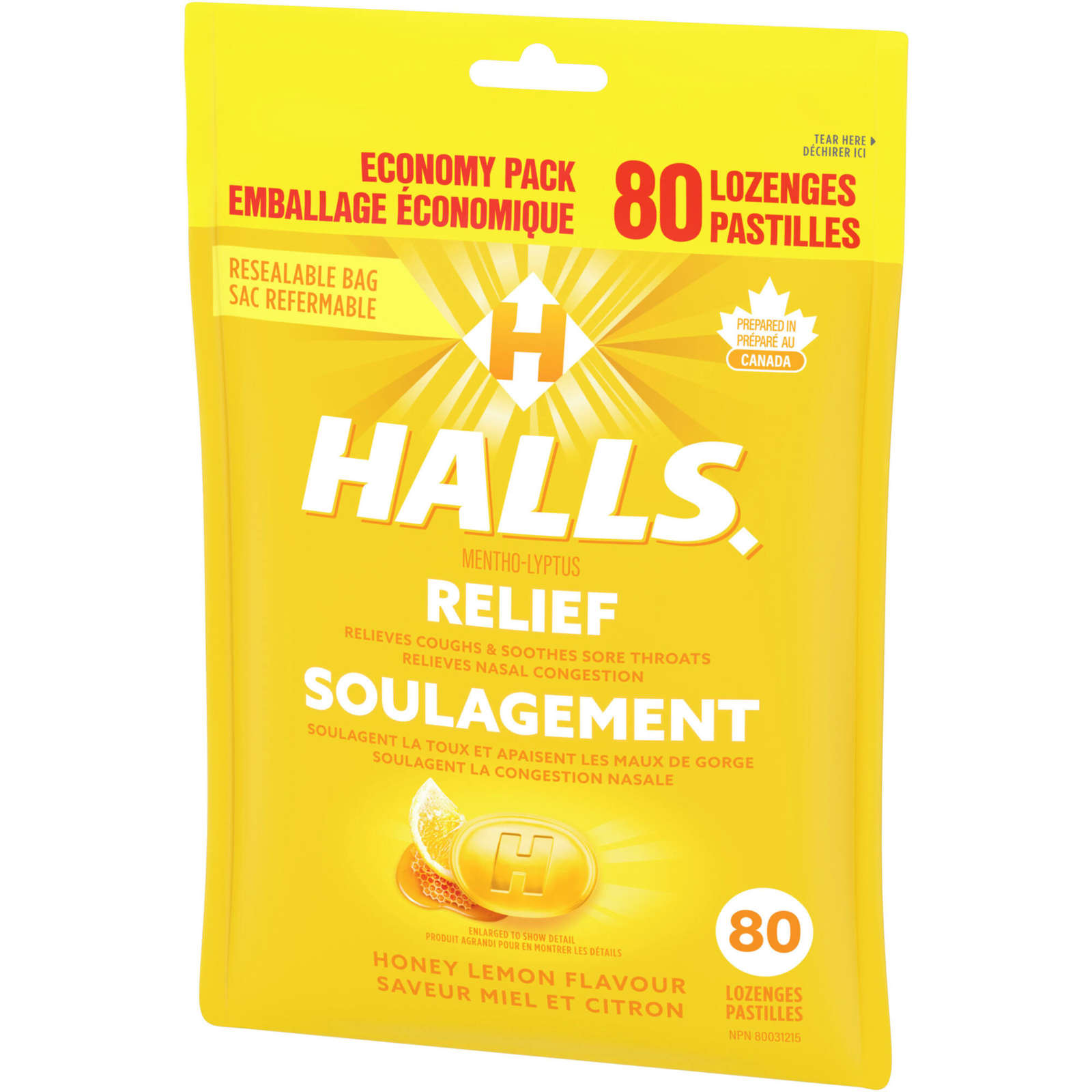 Halls Relief Mentho-lyptus, Honey Lemon Flavour, 80 cough drops