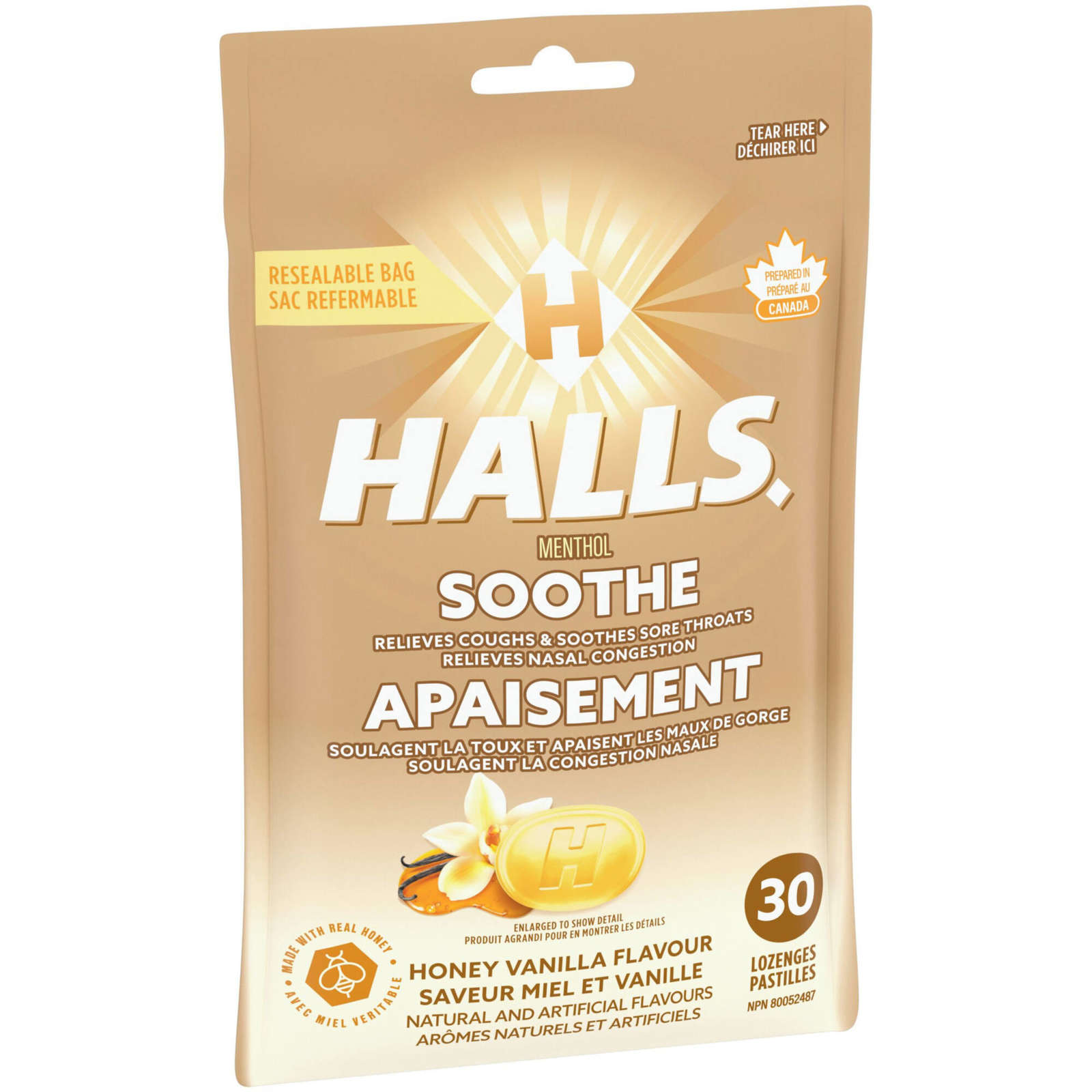 Halls Soothe Menthol Honey Vanilla Flavour, 30 Cough Drops