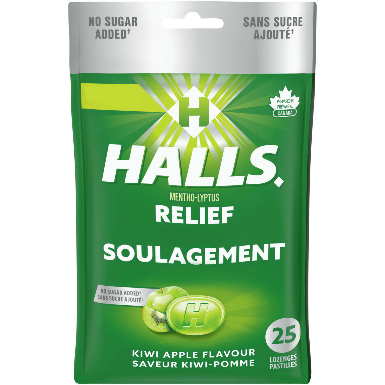 Halls Relief Mentho-Lyptus Kiwi Apple Flavour, 25 Cough Drops