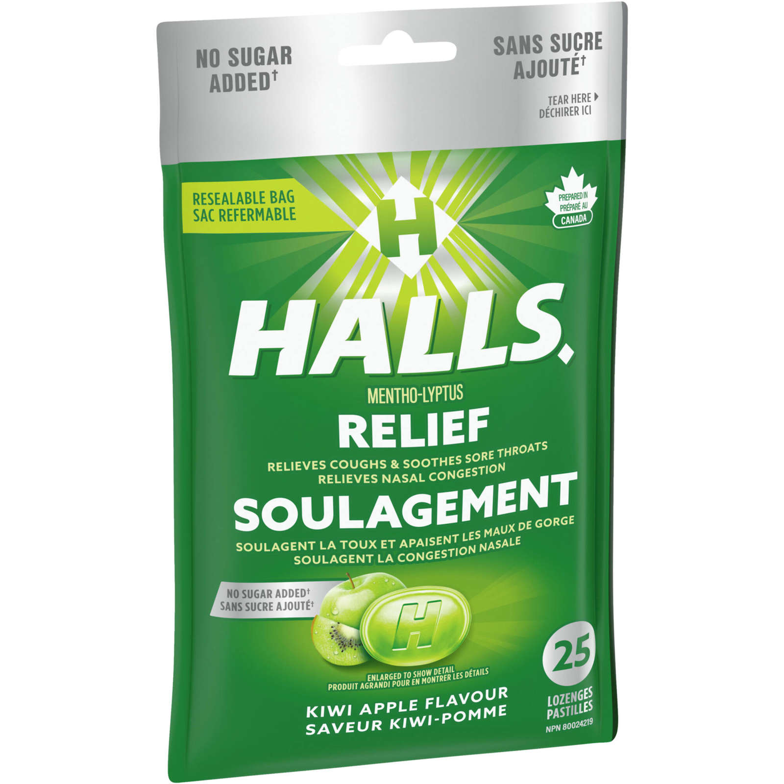 Halls Relief Mentho-Lyptus Kiwi Apple Flavour, 25 Cough Drops