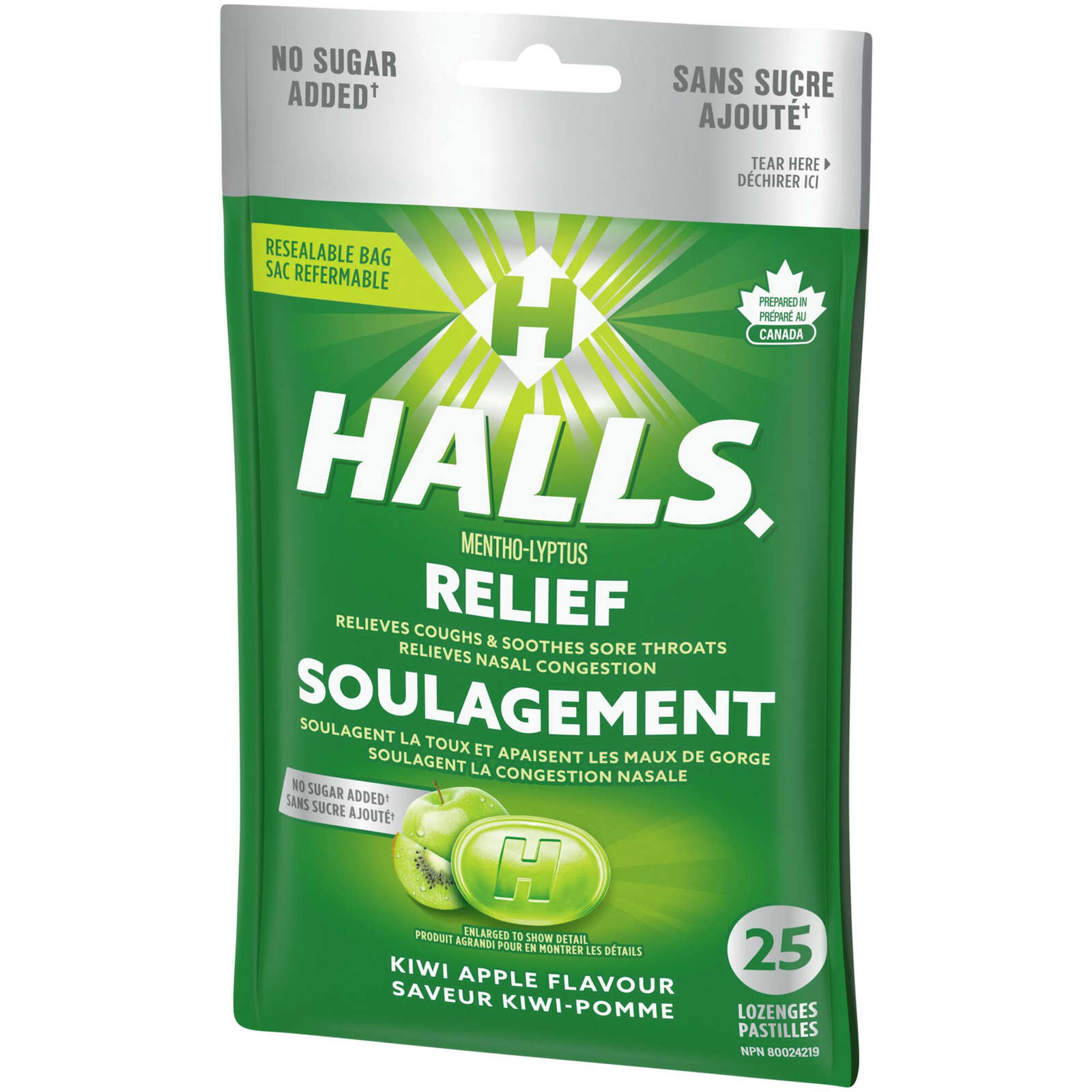 Halls Relief Mentho-Lyptus Kiwi Apple Flavour, 25 Cough Drops