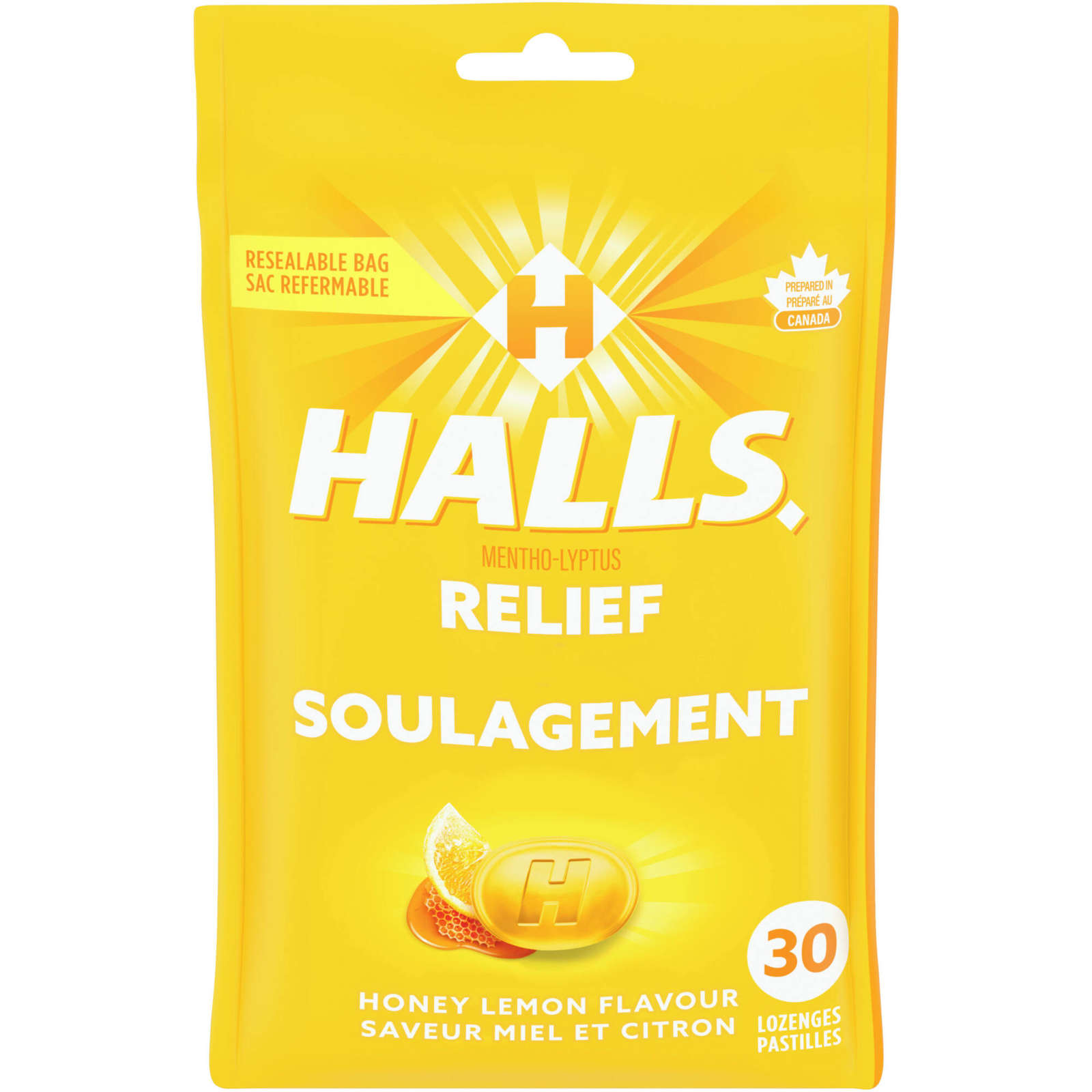 Halls Relief Mentho-Lyptus Honey Lemon Flavour, 30 Cough Drops