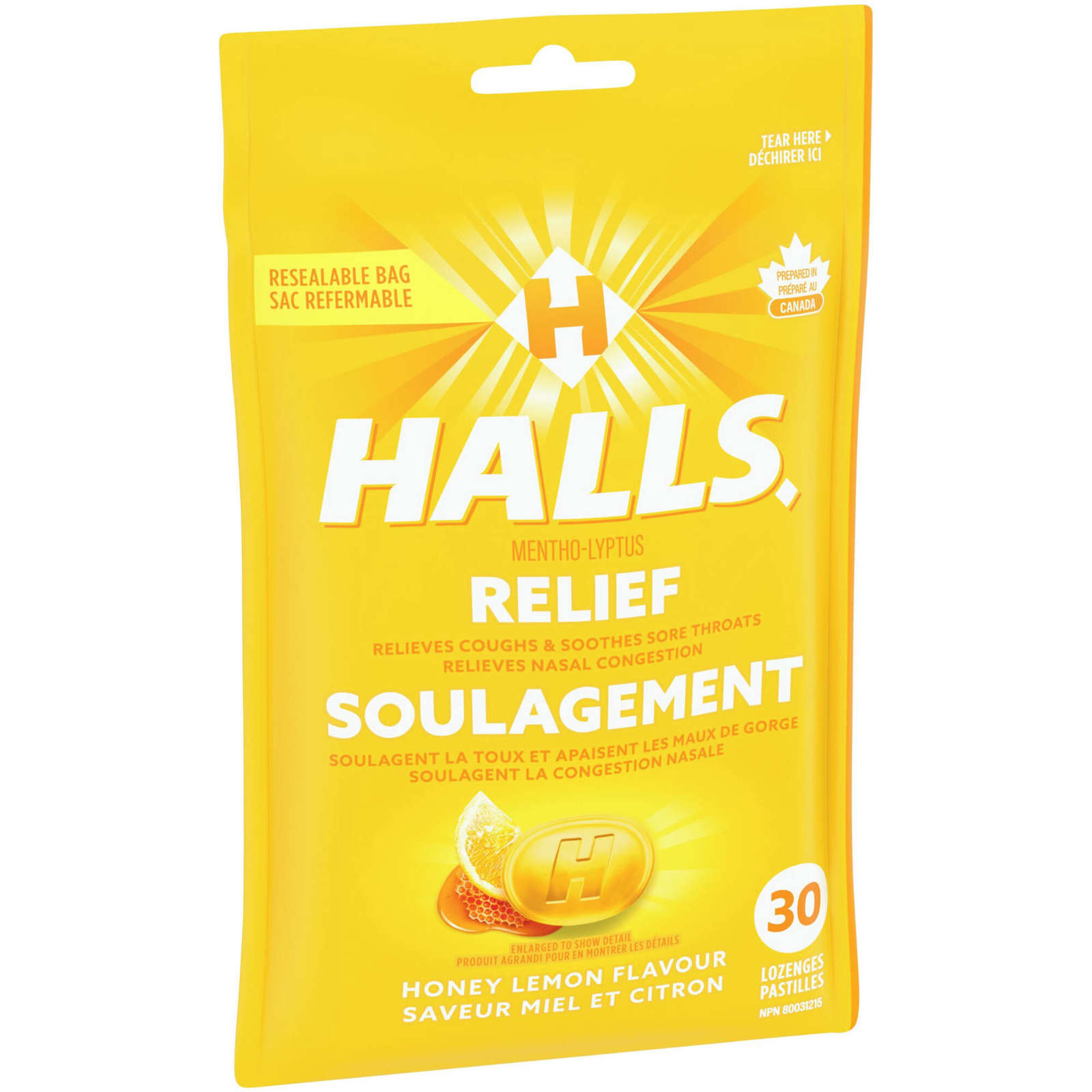 Halls Relief Mentho-Lyptus Honey Lemon Flavour, 30 Cough Drops