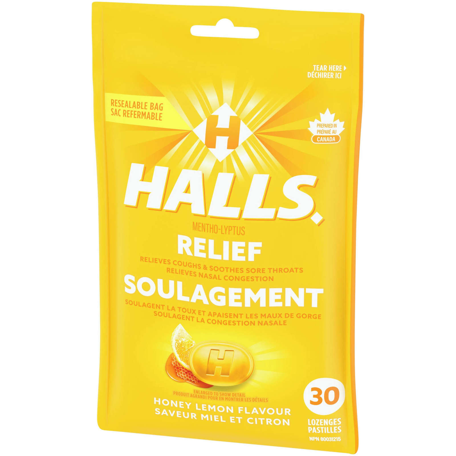 Halls Relief Mentho-Lyptus Honey Lemon Flavour, 30 Cough Drops