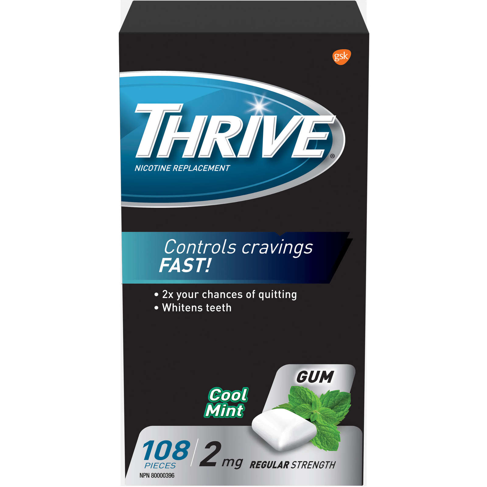 Thrive Gum 2mg Regular Strength Nicotine Replacement Cool Mint count