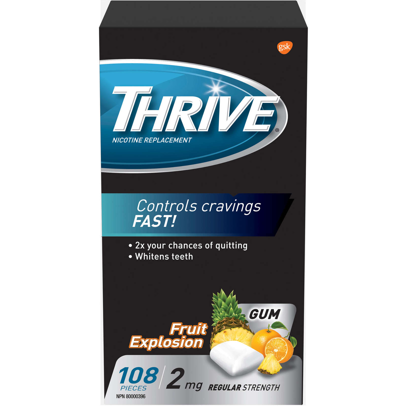 Thrive Gum 2mg Regular Strength Nicotine Replacement Fruit Explosion count