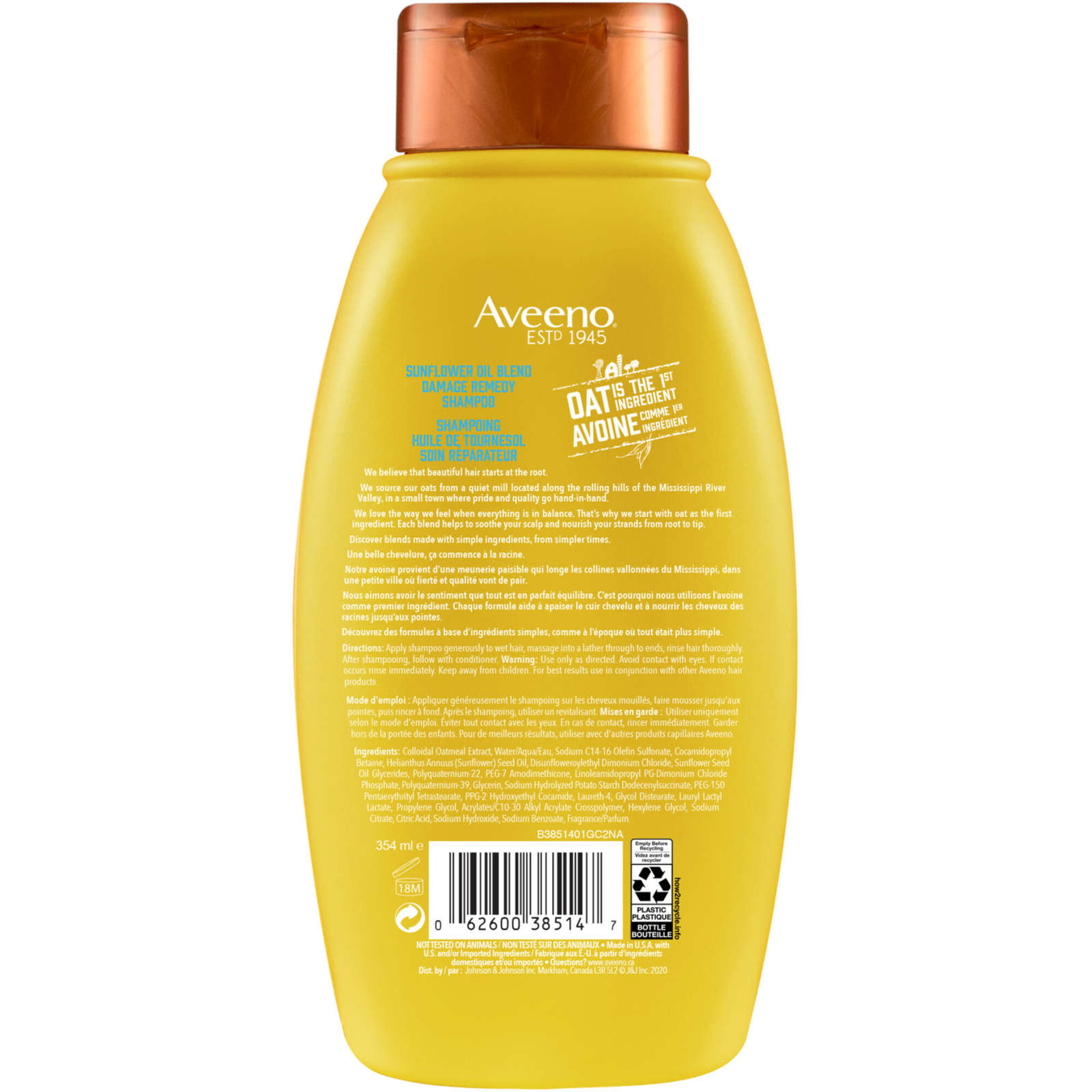 Deep Moisturizing Sunflower Oil Blend Shampoo with Oat, for Dry Damaged Hair, Dye, Paraben & Sulfate Surfactants Free