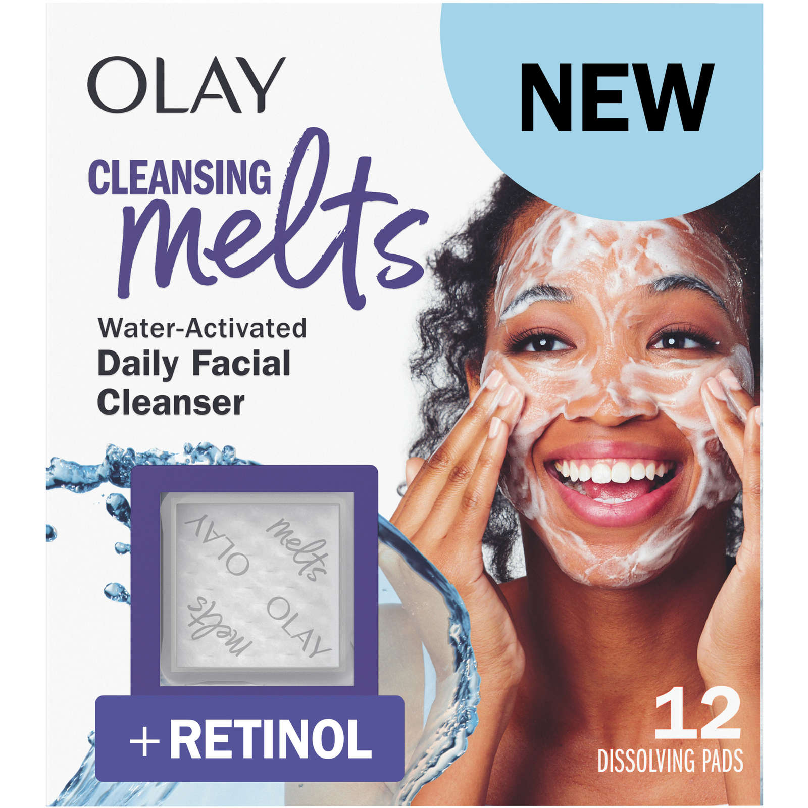 Cleansing Melts + Retinol Face Cleanser, 12ct, Water-Activated Face Wash Cleans, Tones, and Refreshes Skin