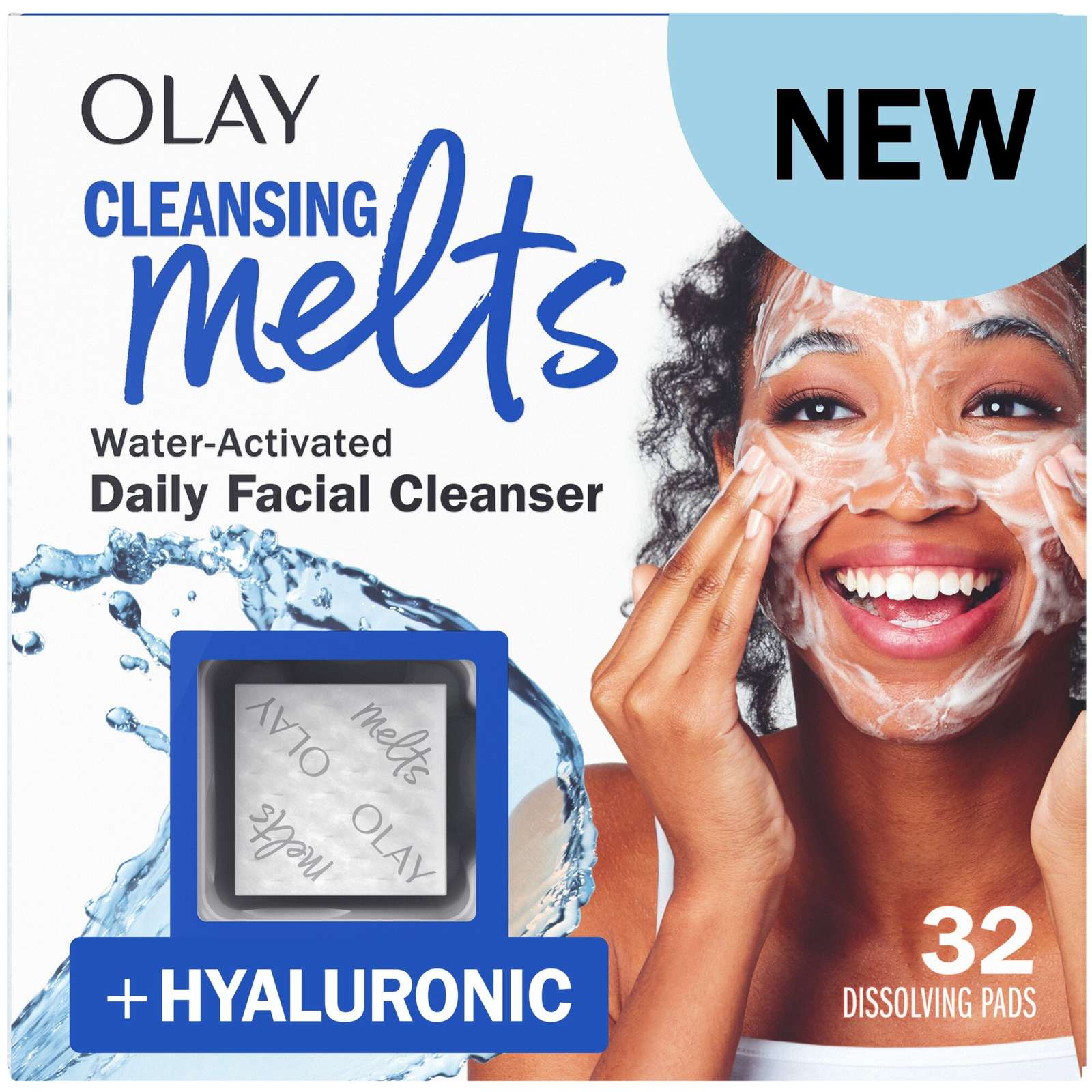 Cleansing Melts + Hyaluronic Face Cleanser, 32ct, Water-Activated Face Wash Cleans, Tones, and Refreshes Skin