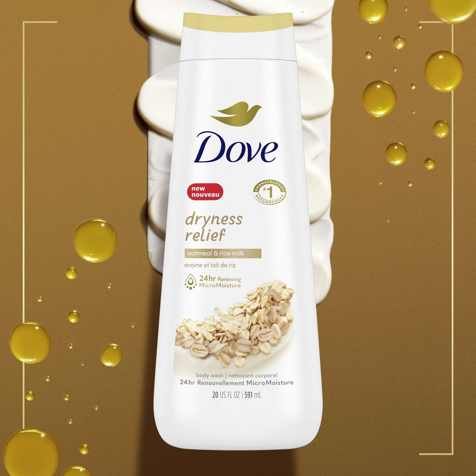 Dryness Relief Body Wash for renewed, healthy-looking skin Oatmeal & Rice Milk gentle body cleanser deeply nourishes and hydrates dry skin