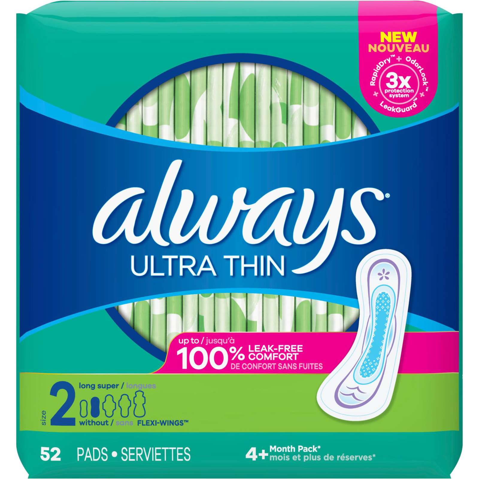 Always Ultra Thin Pads Size 2 Long Absorbency Unscented without Wings