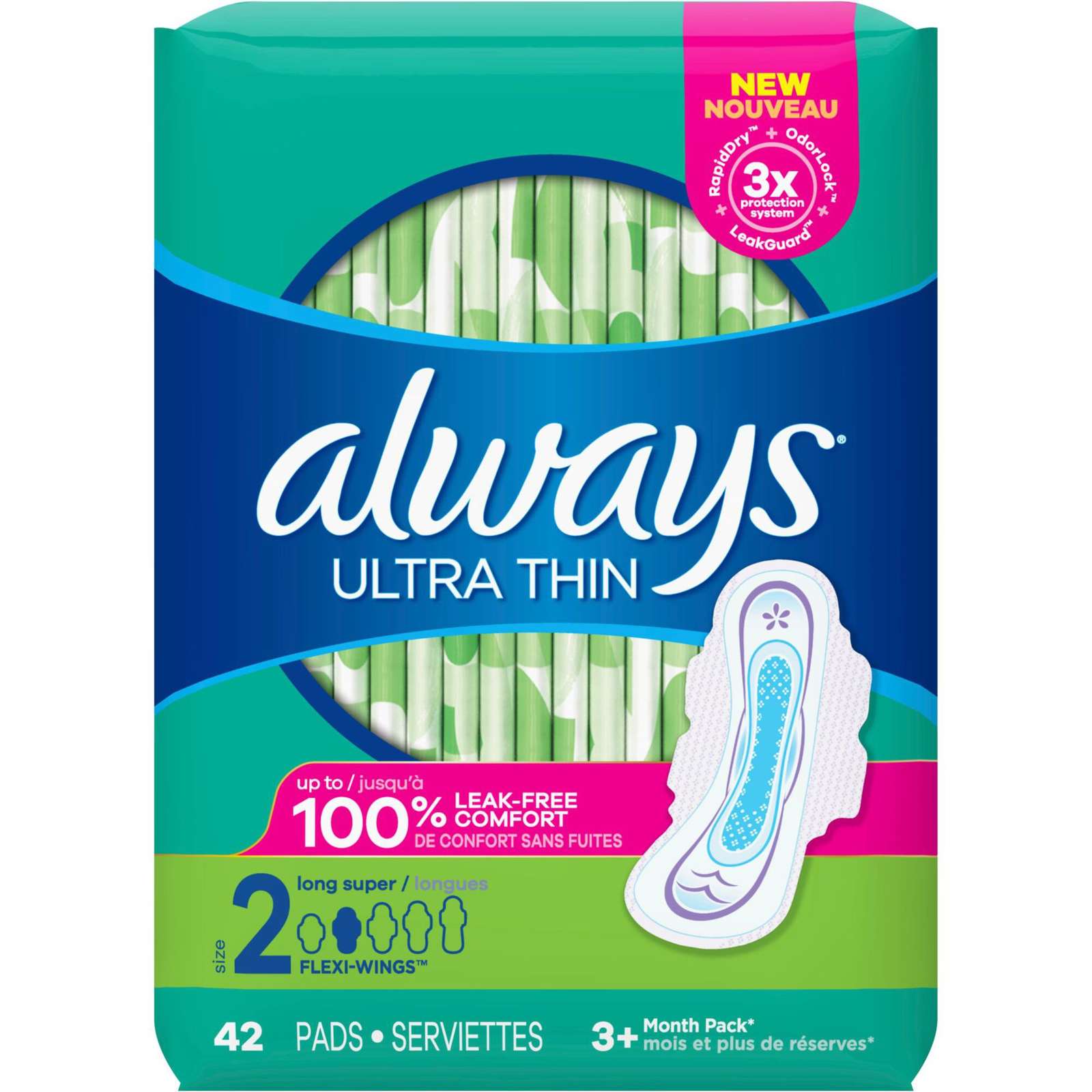 Always Ultra Thin Pads Size 2 Long Absorbency Unscented with Wings