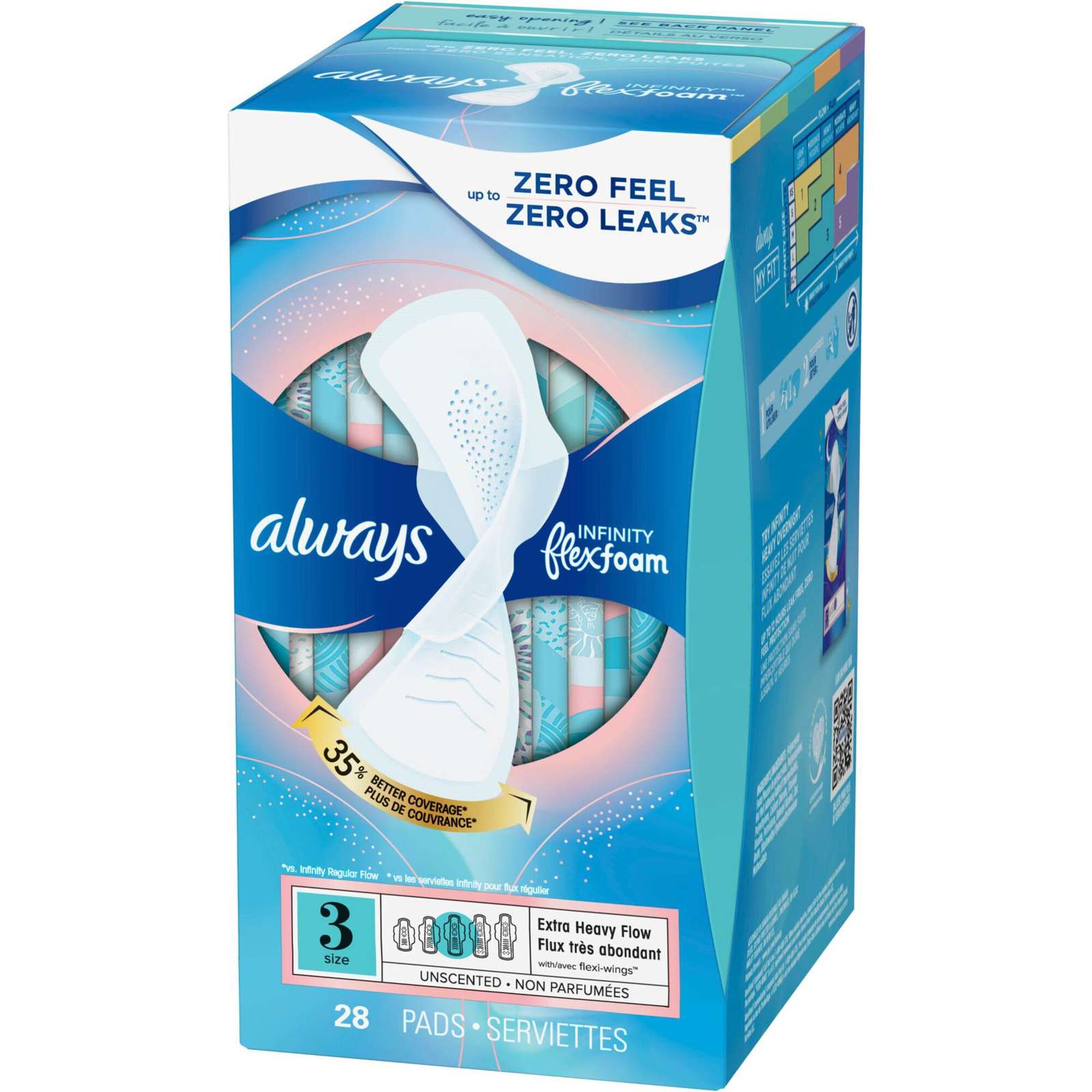 Always Infinity FlexFoam Pads for Women Size Heavy Flow Absorbency, Zero Leaks & Zero Feel is possible, with Wings Unscented