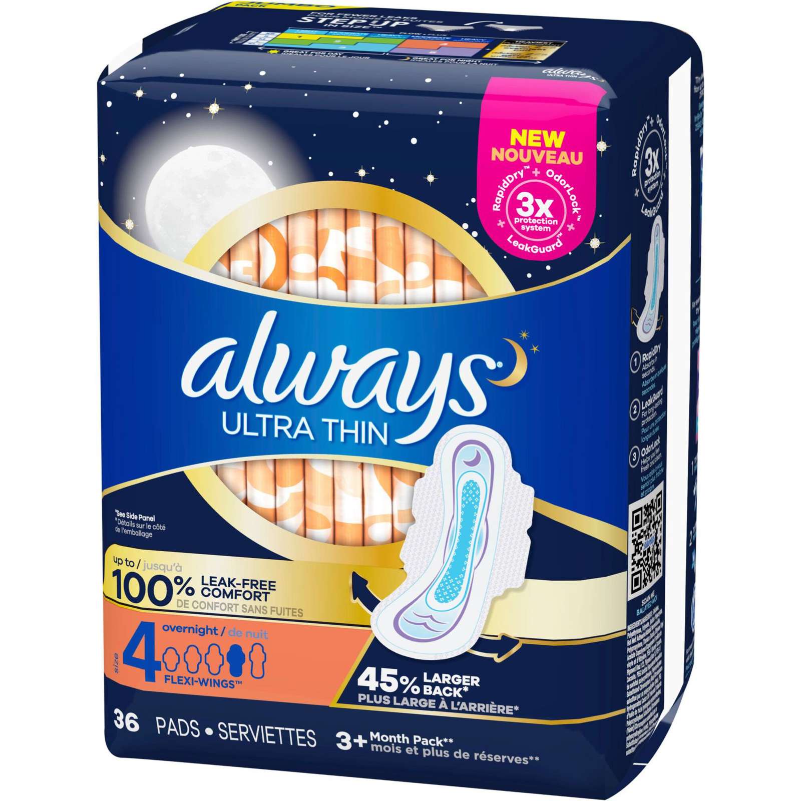 Always Ultra Thin Pads Size 4 Overnight Absorbency Unscented with Wings