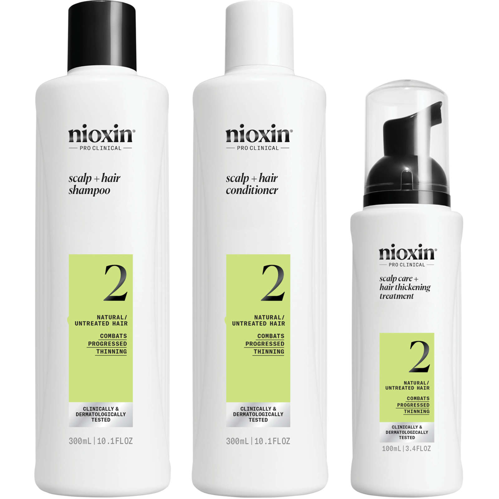 Scalp + Hair Thickening System 2 - Hair Thickening System for C Hair with Progressed Thinning - Includes Shampoo 300ml, Conditioner 300ml and Scalp Treatment 100ml