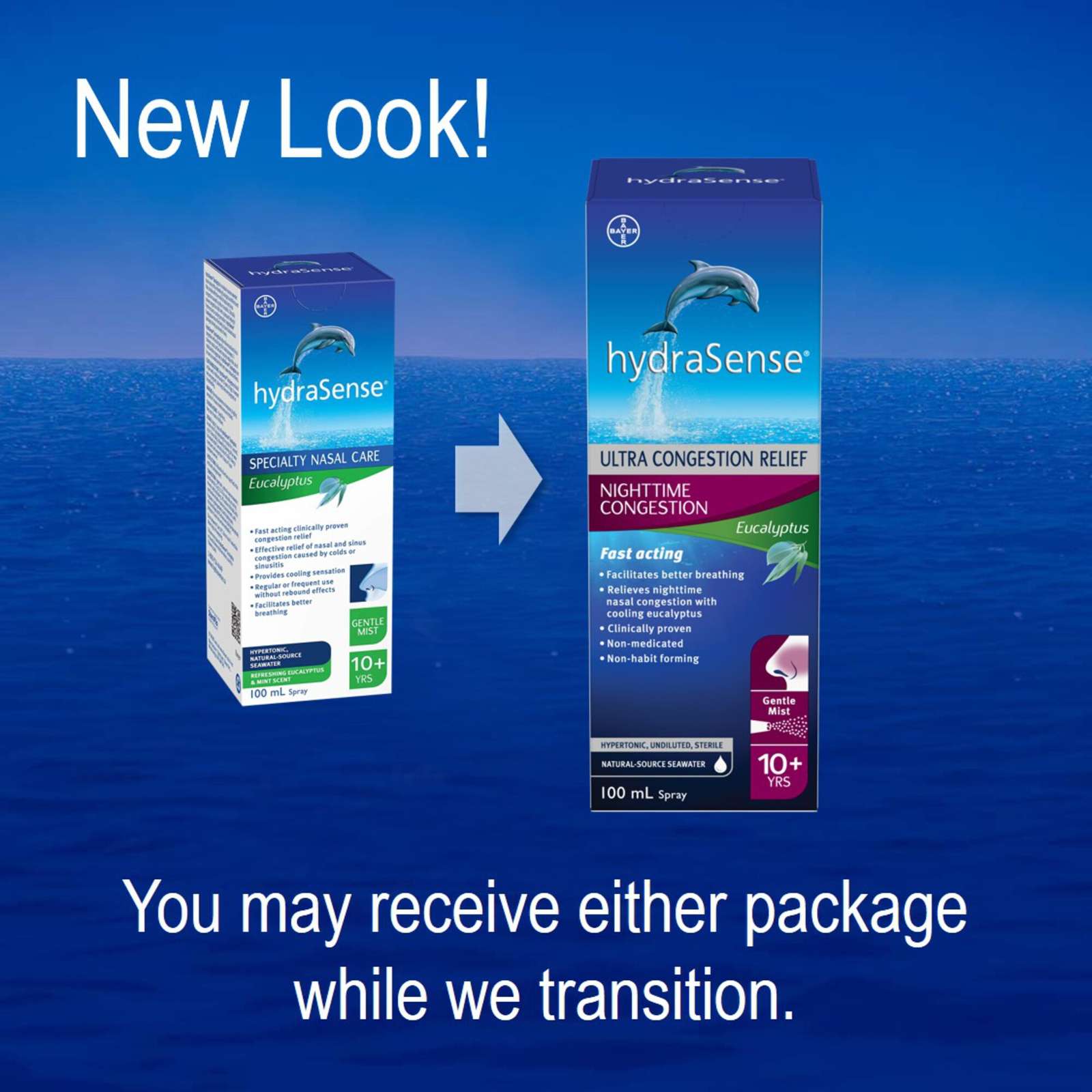 hydraSense Nighttime Congestion Nasal Spray - with Cooling Eucalyptus, Ultra Nasal Congestion Relief Saline Spray, Fast Acting, Clinically-Proven, Non-Medicated, Non-Habit forming, Saline Solution, Natural Source Seawater