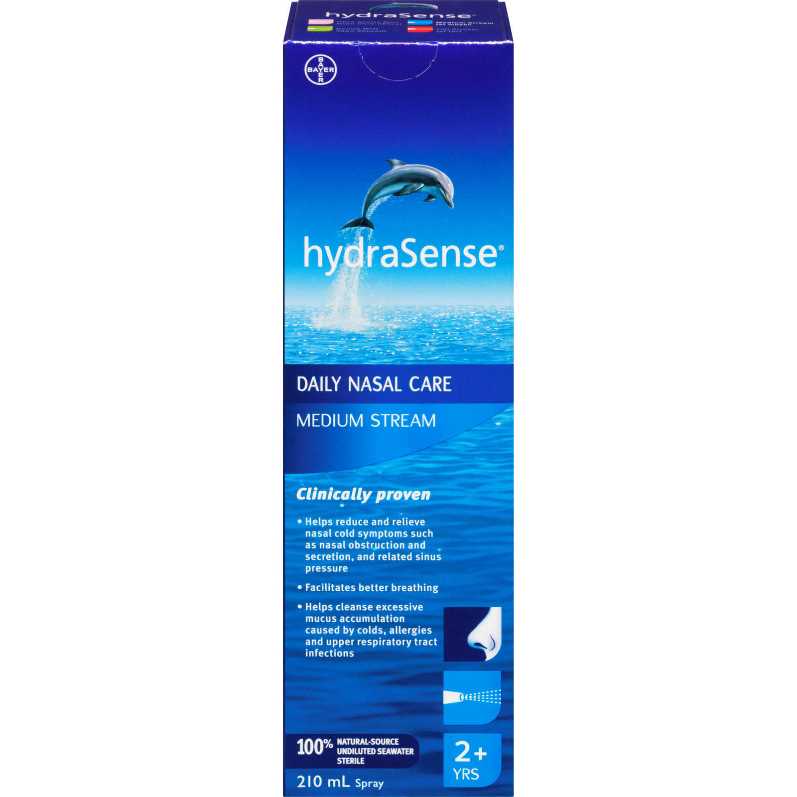 hydraSense Medium Stream Nasal Spray, Daily Nasal Care, Fast Relief of Nasal Congestion, 100% Natural Source Seawater, Preservative-Free