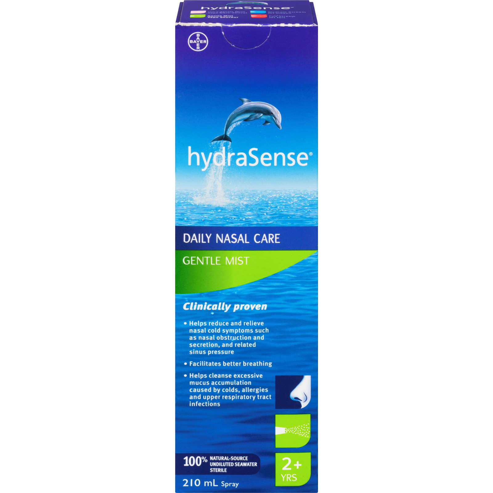 hydraSense Gentle Mist Nasal Spray, Daily Nasal Care, Fast Relief of Nasal Congestion, 100% Natural Source Seawater, Preservative-Free