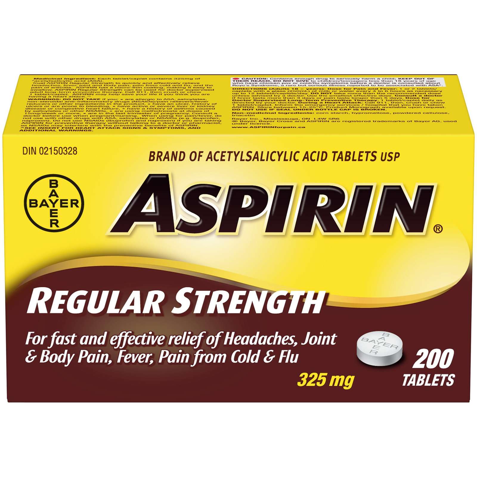 ASPIRIN Regular Strength 325mg, Fast & Effective Relief of Headaches, Joint & Body Pain, Fever, Pain from Cold & Flu