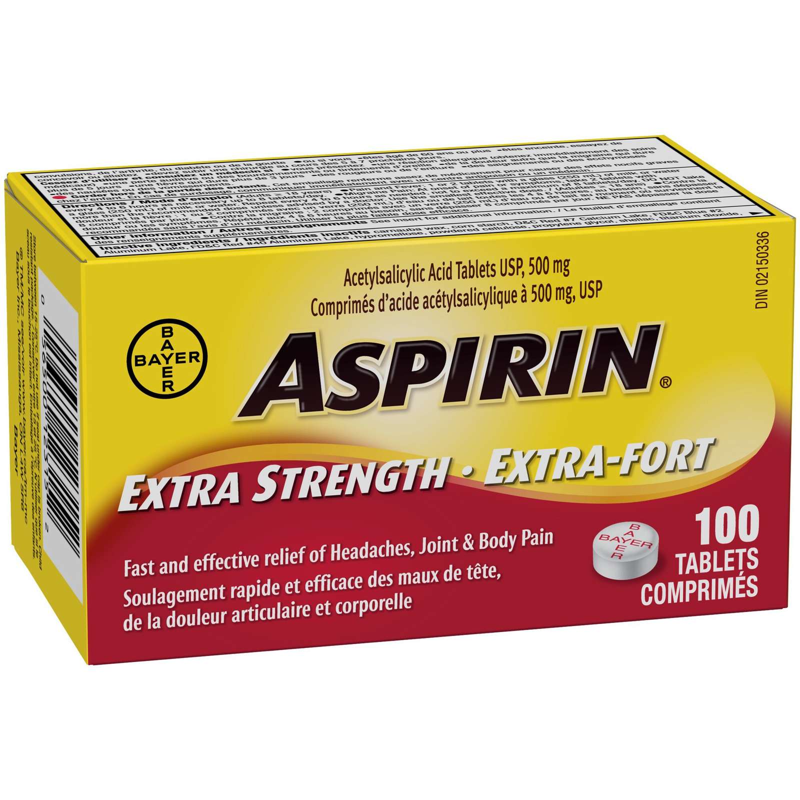 ASPIRIN Extra Strength 500mg, Fast & Effective Relief of Migraines, Headaches, Joint & Body Pain, Fever, Pain from Cold & Flu