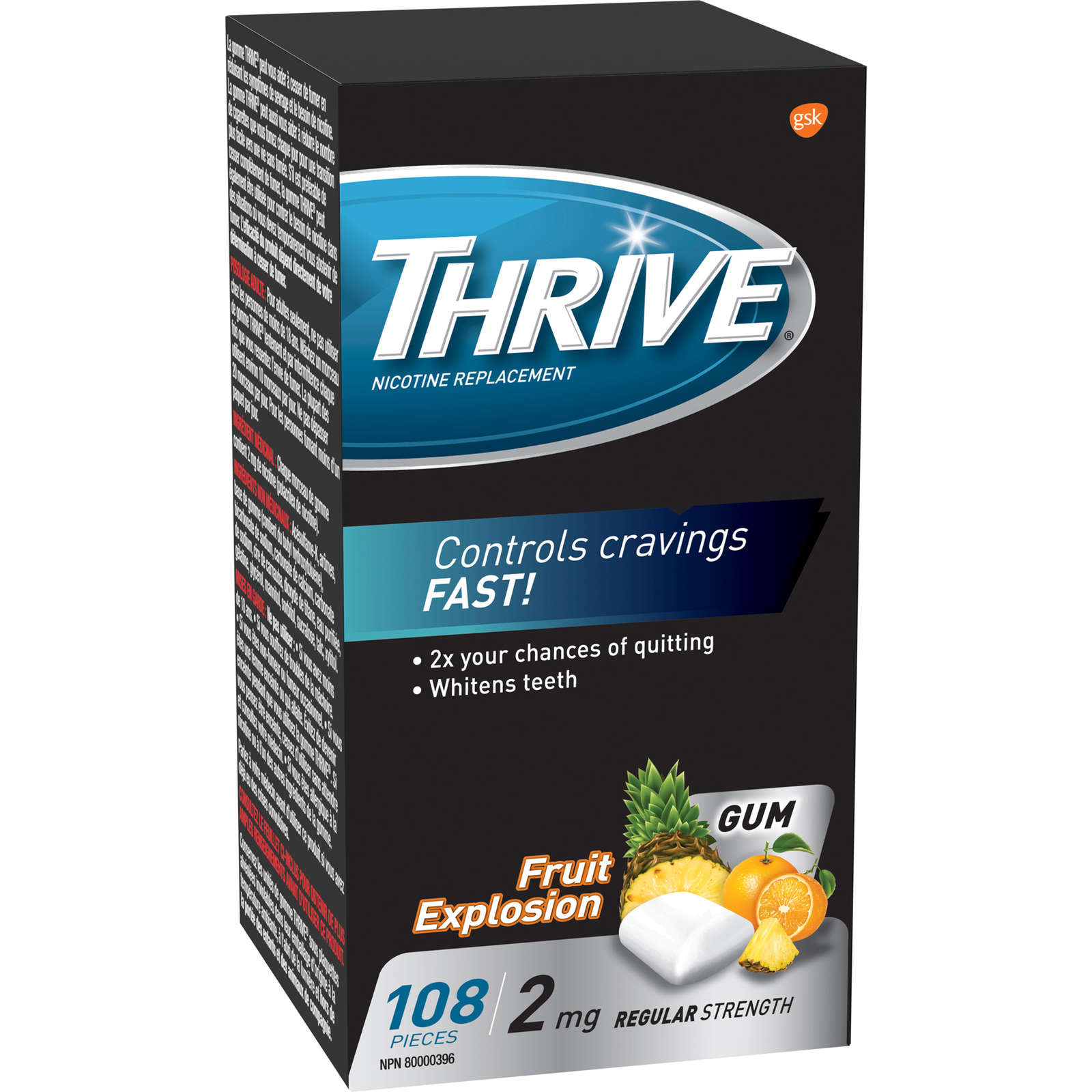 Thrive Gum 2mg Regular Strength Nicotine Replacement Fruit Explosion count