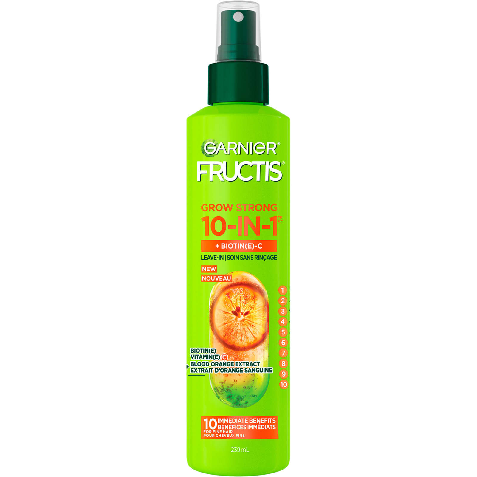 Fructis Grow Strong Thickening 10-in-1 Spray for Fine Hair, Heat Protectant, with Vitamin C