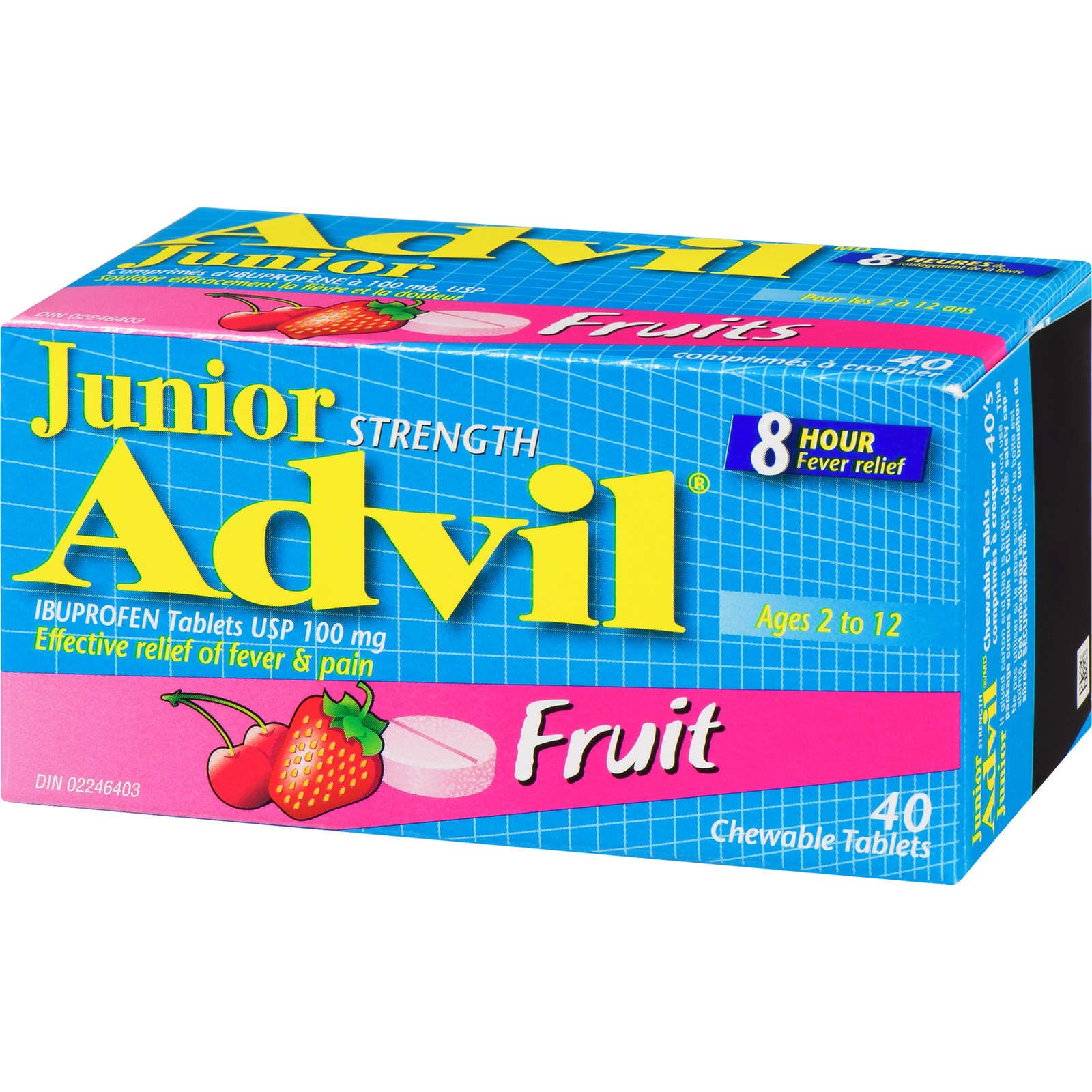 Junior Strength Advil Pain Reliever and Fever Reducer Ibuprofen Chewable Tablets, Fruit