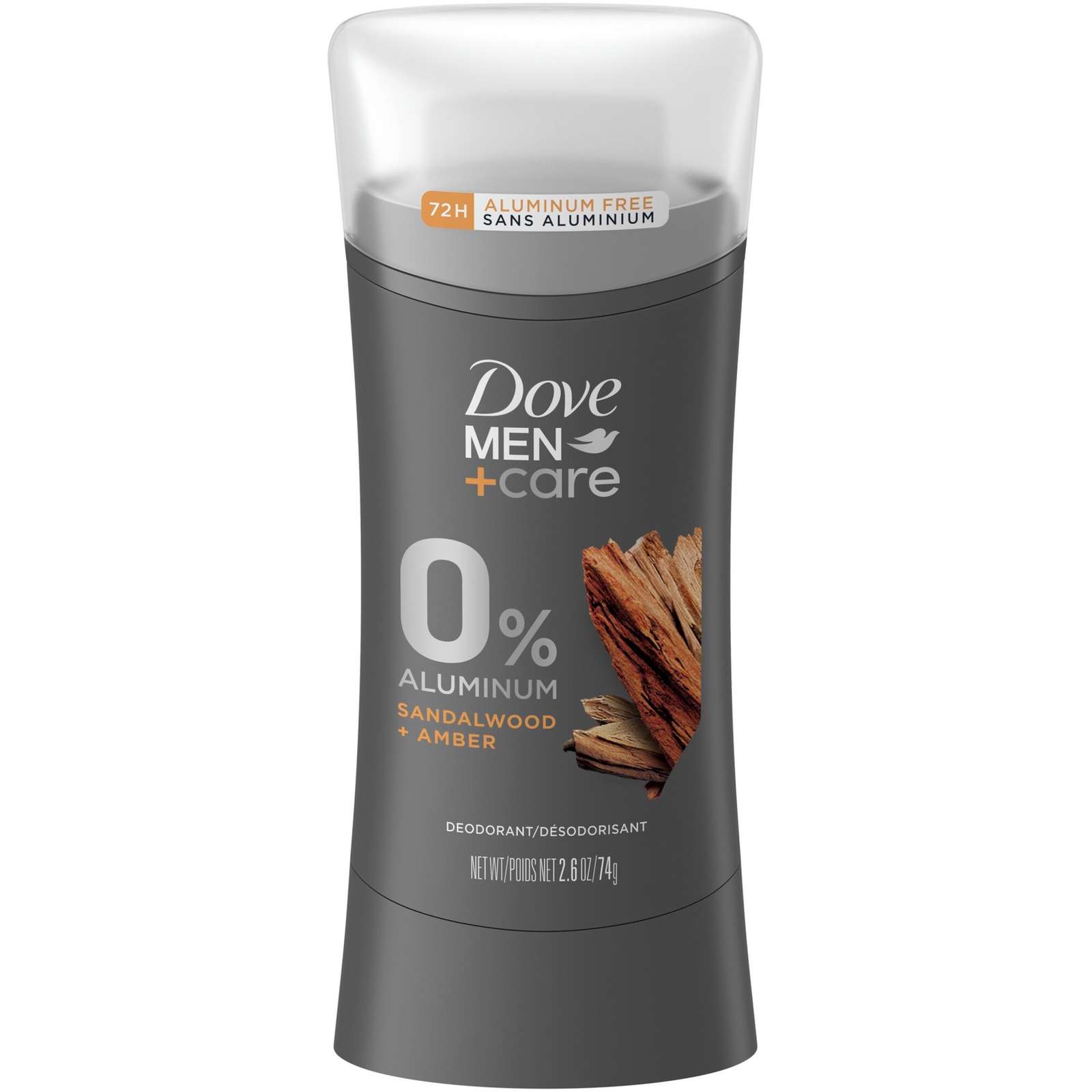 Men+Care 0% Aluminum Déodorant 72h Men's Aluminum-Free Deodorant Sandalwood & Amber Scent with Plant-Based Moisturizer