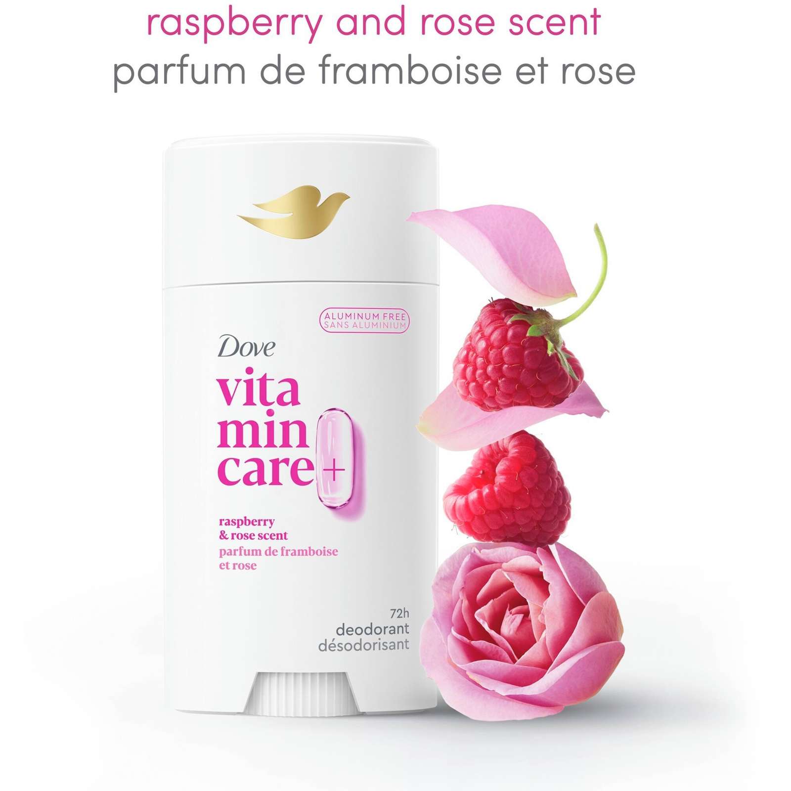 Vitamin Care+ Aluminum-Free Deodorant Raspberry & Rose Scent 72h Breathable Odour Protection with Vitamin B3+E